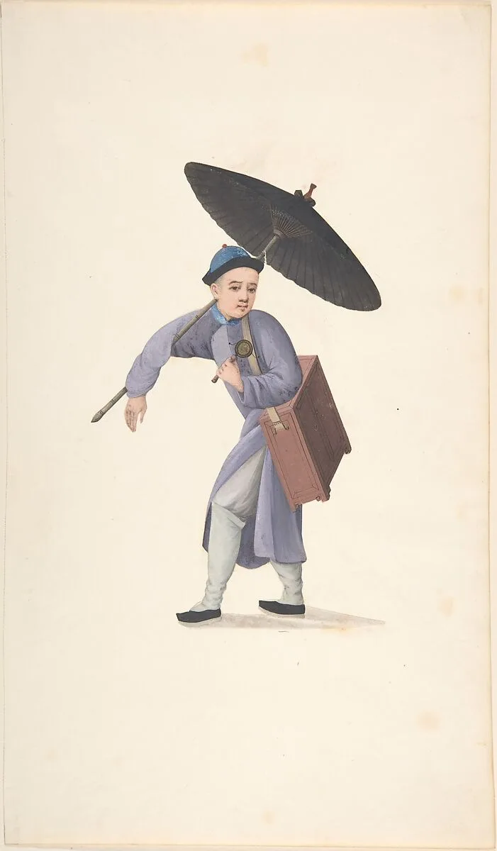 Chinese Man with Parasol, Rattle and Box — Anonymous, Chinese, 19th century