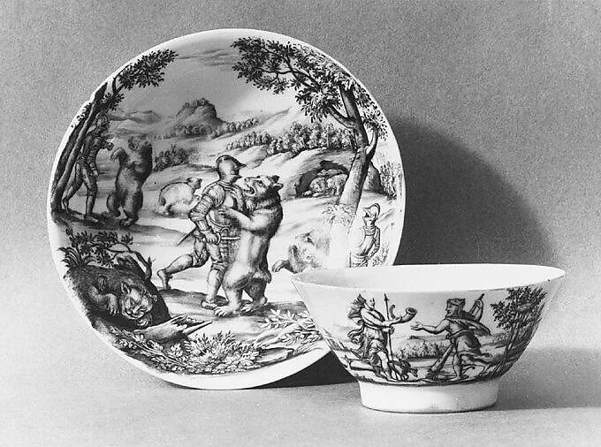 Teabowl and saucer — Ignaz Preissler|Cornelis Galle I|Jan van der Straet, called Stradanus|Vienna|Claudius Innocentius Du Paquier period