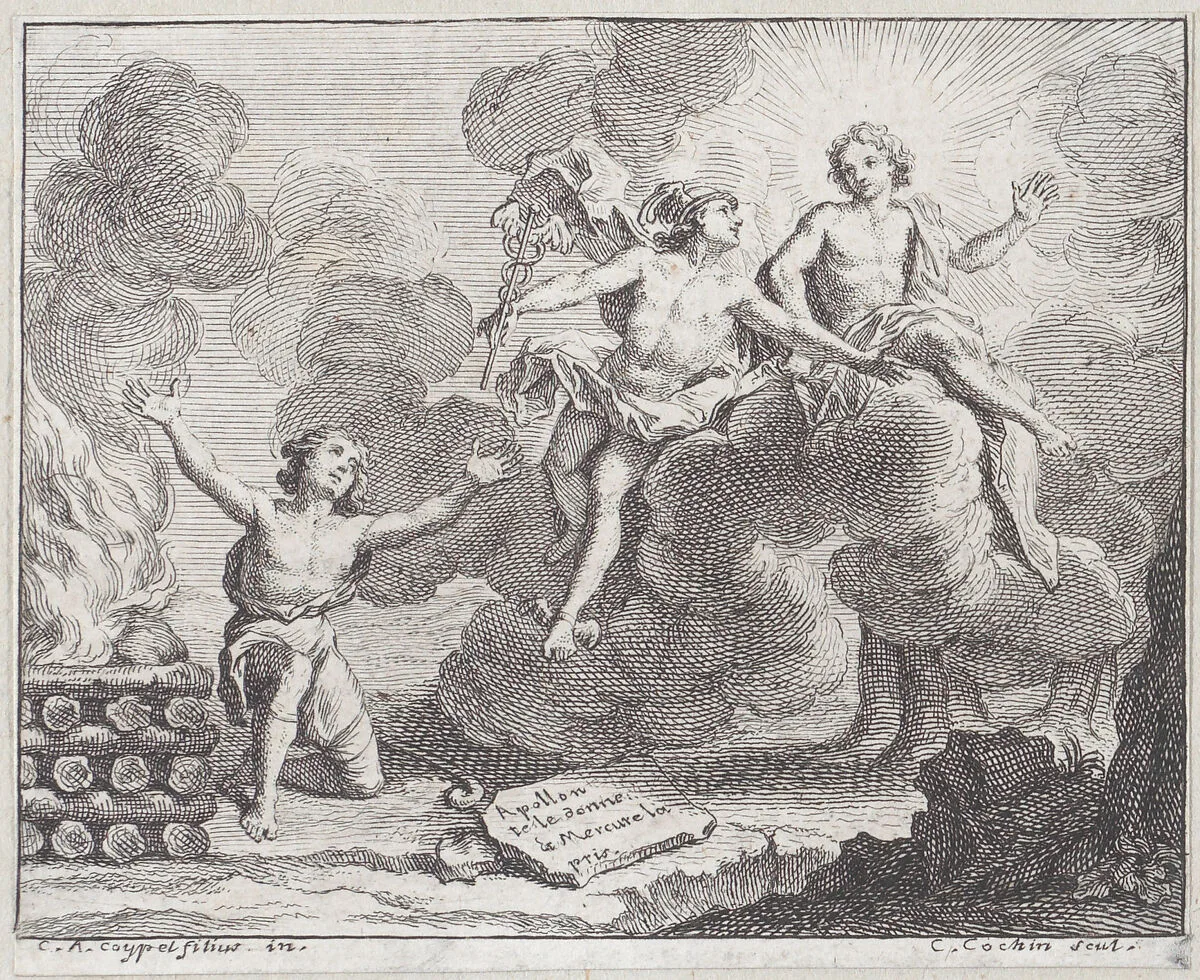 Apollo, Mercury, and the Shepherdesses, Fable X in La Motte, Fables Nouvelles — Charles Nicolas Cochin I|Lamotte-Houdar|Charles Antoine Coypel