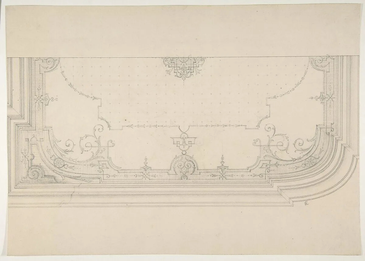 Design for the decoration of a wiling with strapwork and rinceaux — Jules-Edmond-Charles Lachaise|Eugène-Pierre Gourdet