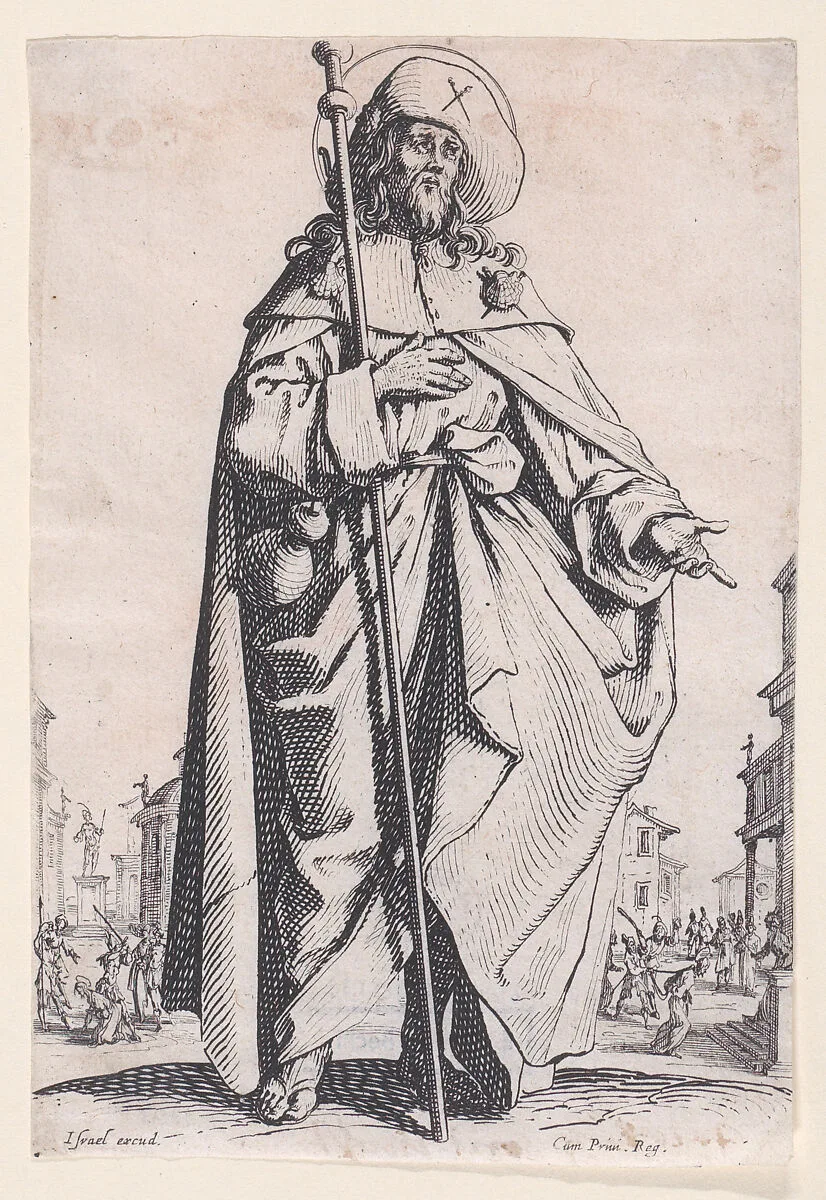 St. James Major, from Les Grands Apôtres Debout, Représentant Le Sauveur, La Bienheureuse Marie et Les Saints Apôtres (The Large Standing Apostles, Representing The Savior, The Blessed Mary and The Apostles) — Jacques Callot|Israël Henriet