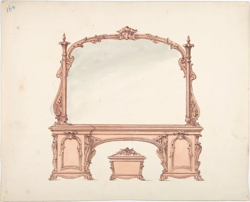 Design for a Mirrored Sideboard with Rococo Ornament, and Casket