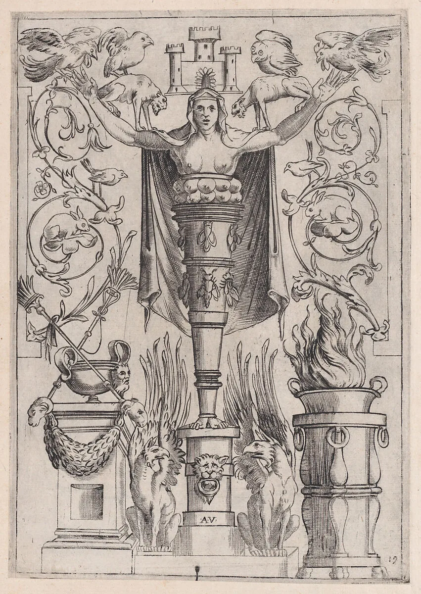 Ornamental Panel — Agostino Veneziano (Agostino dei Musi)|Raphael (Raffaello Sanzio or Santi)|Giovanni da Udine (Giovanni dei Ricamatori)