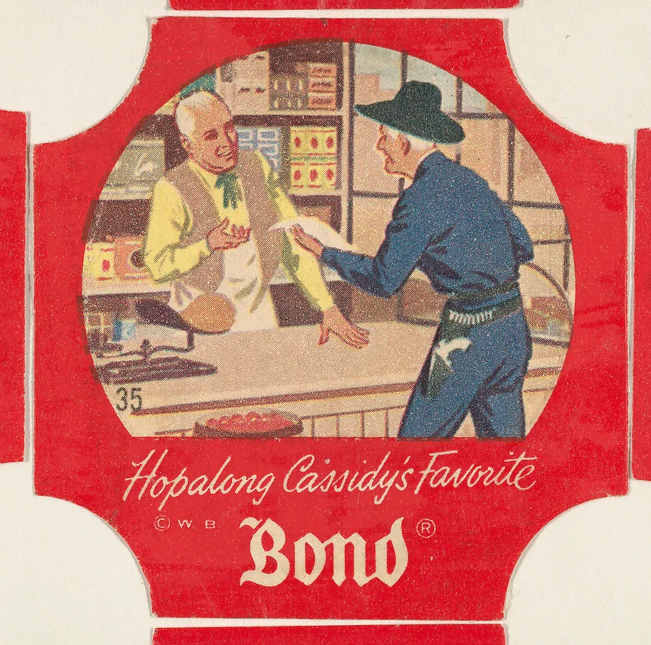 No. 35, from the Hopalong Cassidy bread labels series (D290-8) issued by Bond Bread — Warner Bros|Bond Bread