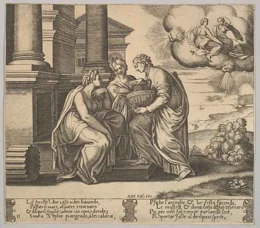Plate 11: Psyche gives presents to her sisters, from "The Fable of Cupid and Psyche"