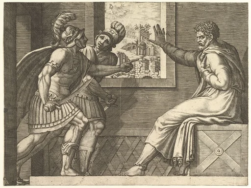 Caius Marius in Prison, two Cimbrian soldiers entering his cell