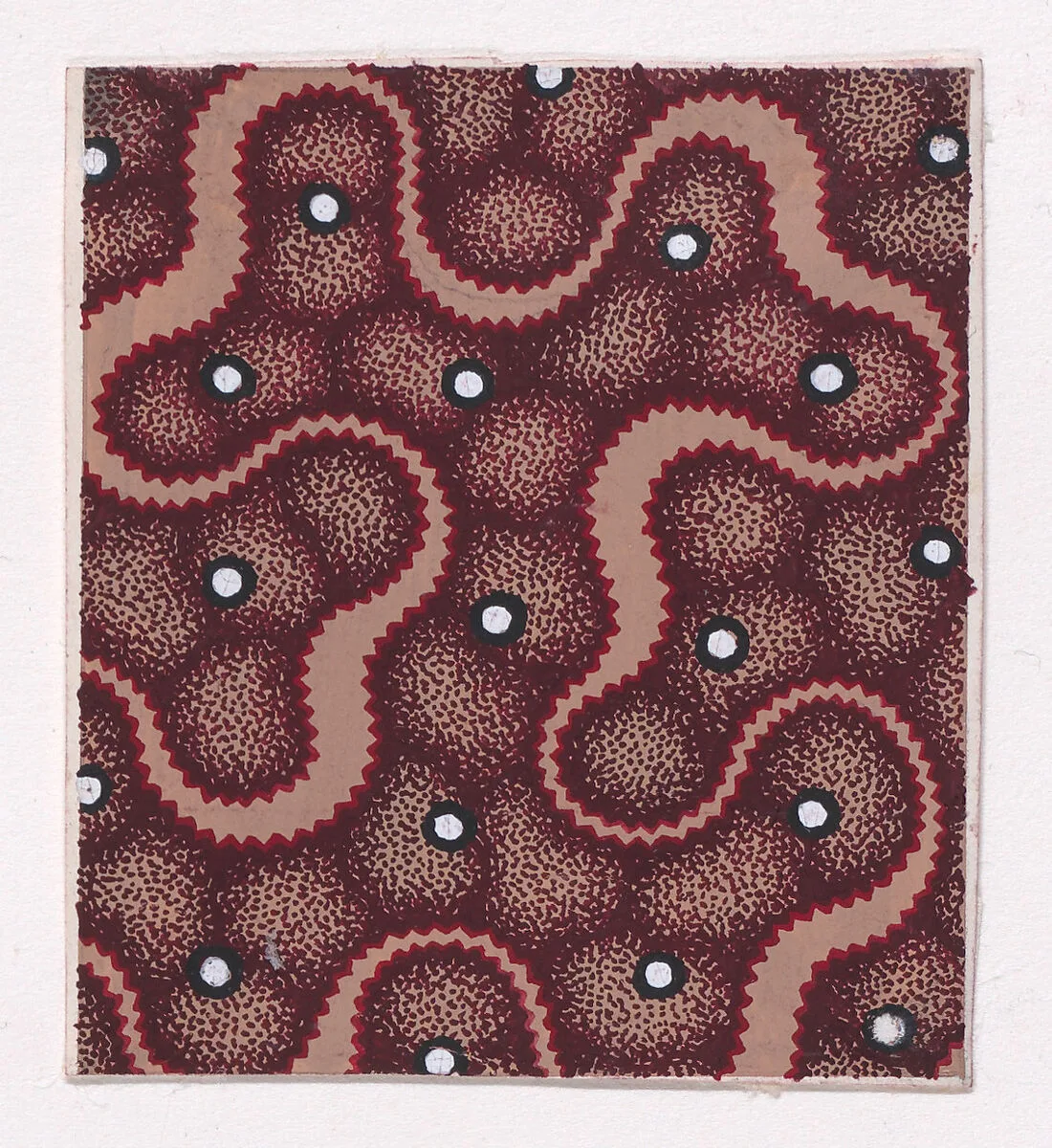 Textile Design with a Ribbon Forming a Vermicular Pattern and Splattered Pearls over an Abstract Honeycomb Pattern — Anonymous, Alsatian, 19th century