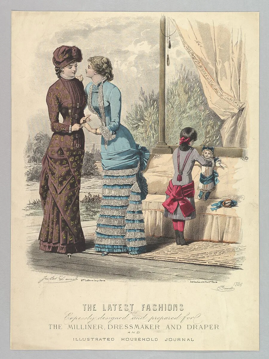 The Latest Fashions Expressly Designed and Prepared for the Milliner, Dressmaker and Draper and Illustrated Household Journal, from Le Moniteur de la Mode — Jules David|J. Bonnard|Imprimerie Honoré Lefèvre|Adolphe Goubaud & Cie.