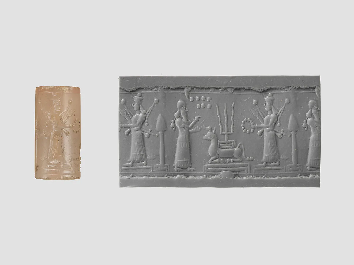 Cylinder seal with cultic scene — Unknown