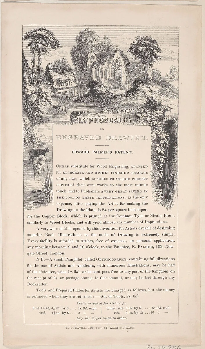 Trade Card for Edward Palmer, Glyphographic Printer and Engraver — Alfred Ashley