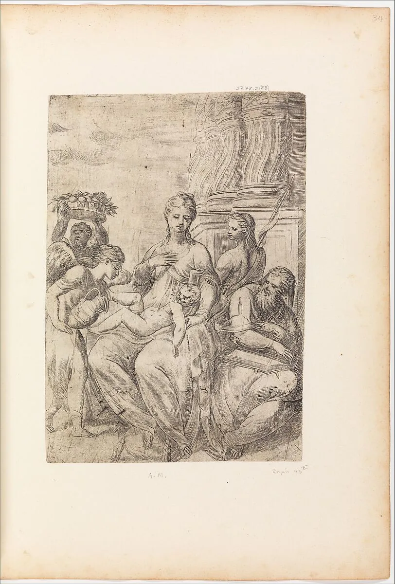 Holy Family with Saint John the Baptist and angels — Andrea Schiavone (Andrea Meldola)