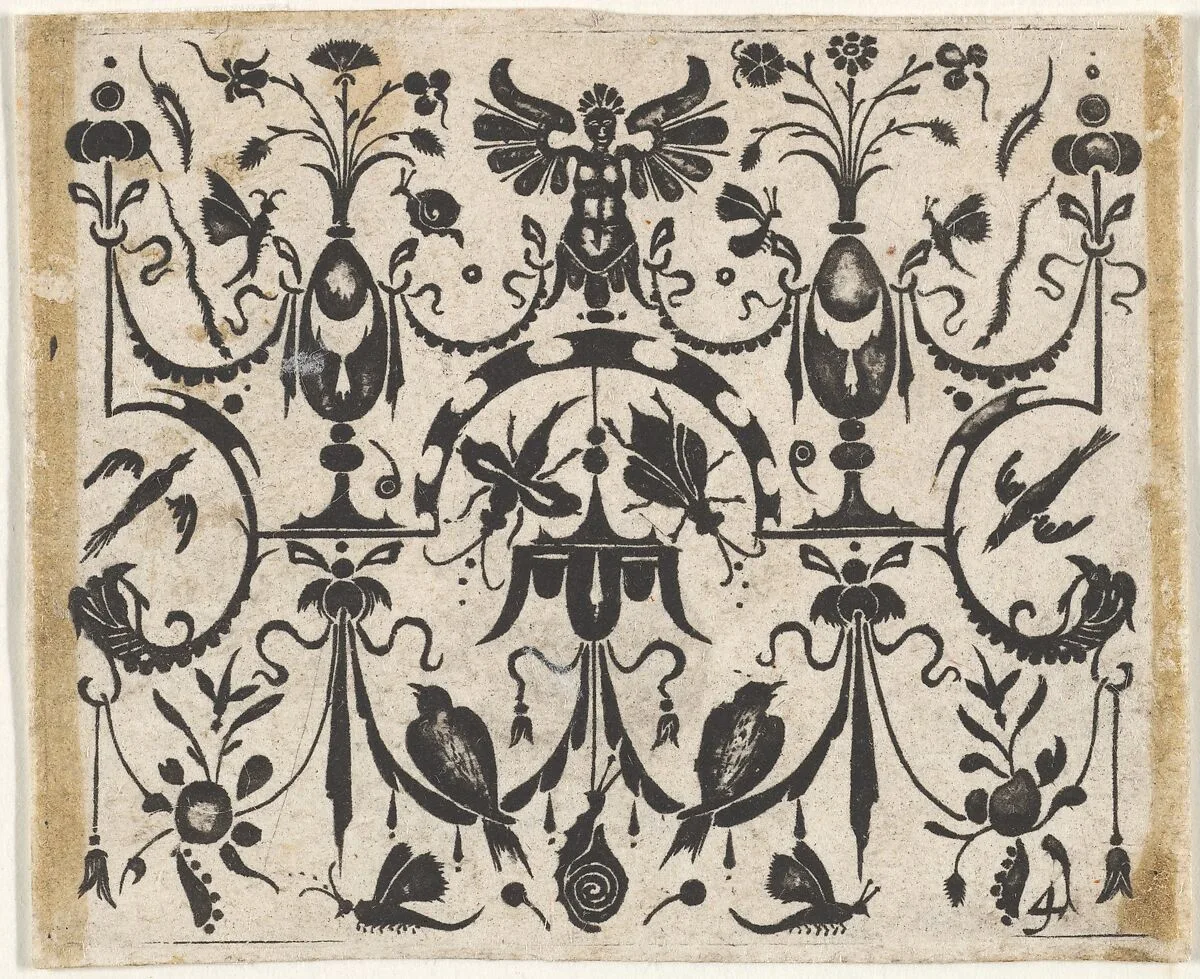 Blackwork Print with a Symmetric Grotesque Pattern — Claes Jansz. Visscher
