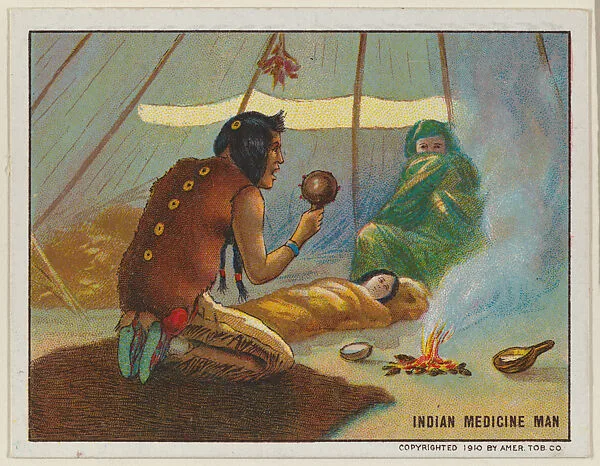 Indian Medicine Man, from the "Indian Life in the 60's" series (T73), issued with Hassan Cork Tip Cigarettes by the American Tobacco Company — American Tobacco Company