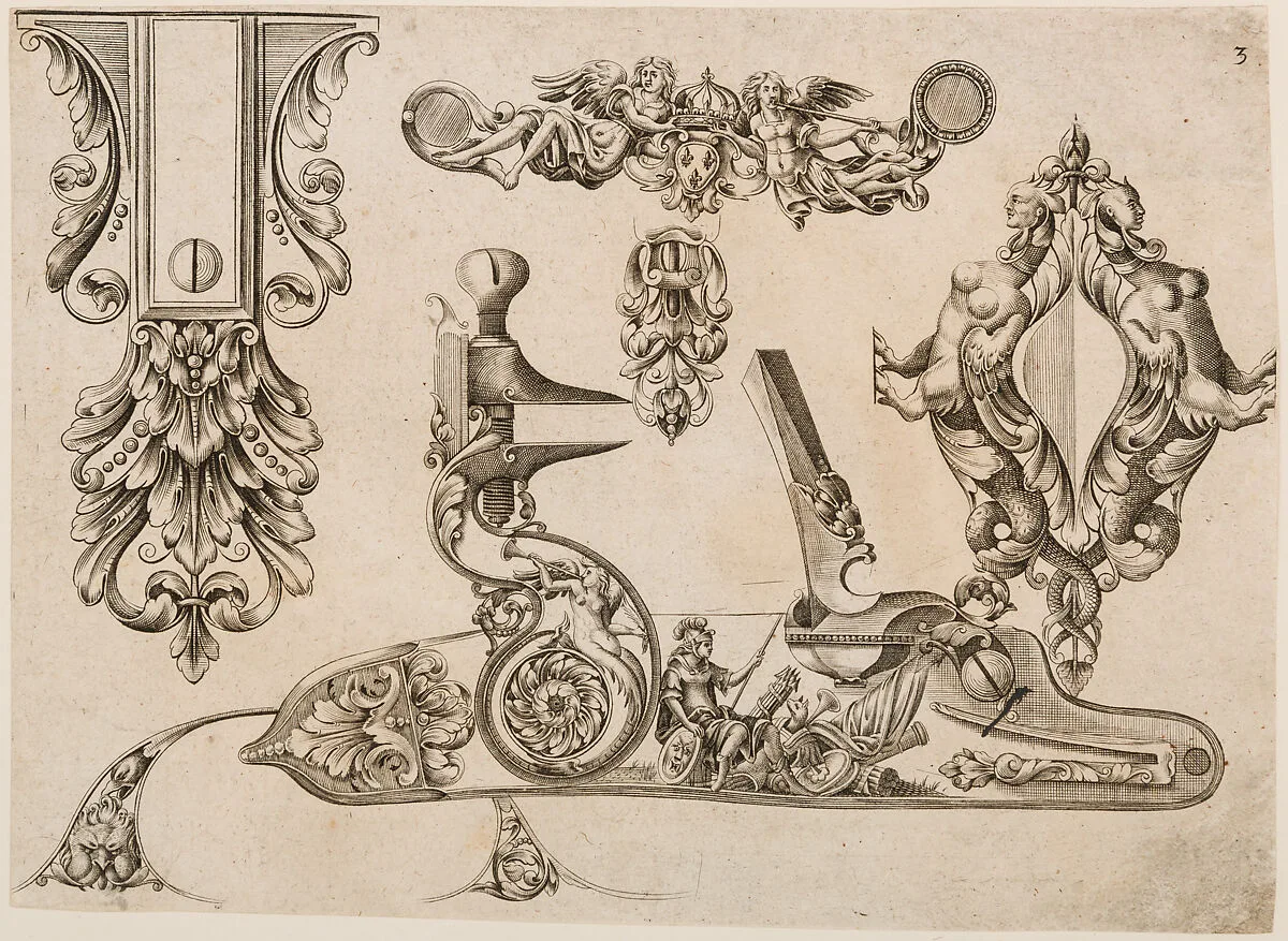 Plate Three from Plusieurs Models des plus nouuelles manieres qui sont en usage en l'Art de Arquebuzerie — C. Jacquinet|Adrien Reynier, called Le Hollandois|Thuraine