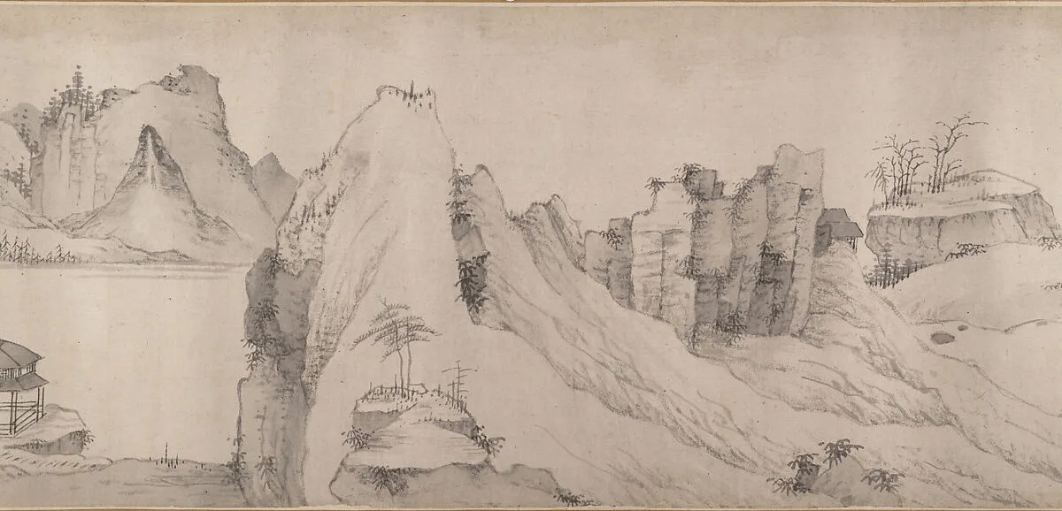 清 傳弘仁 寺橋山色圖 卷|River Scene in Winter — Hongren|Unidentified artist