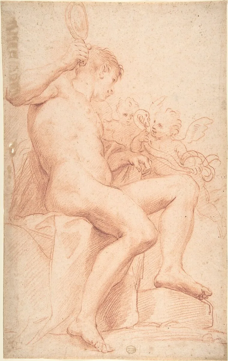 Nude Male with Two Putti — Anonymous, Italian, Roman-Bolognese, 17th century