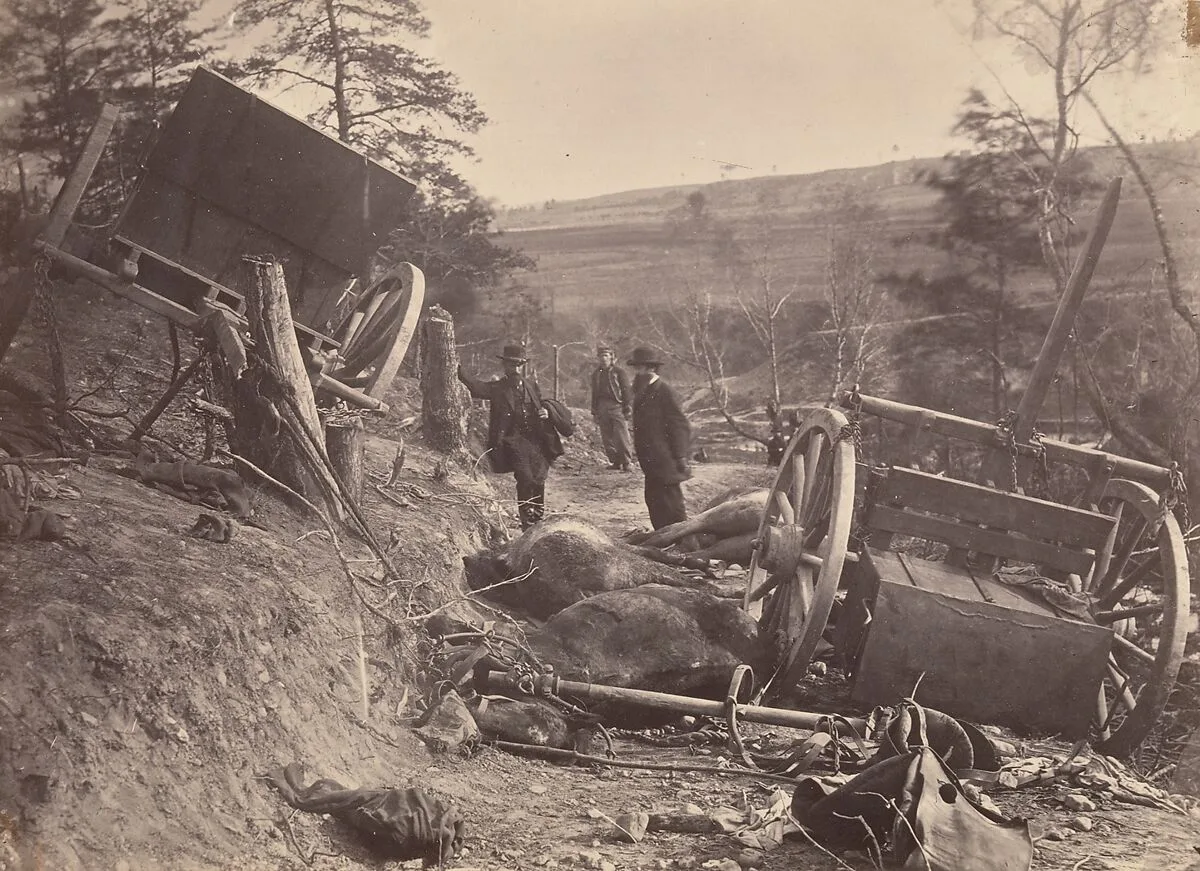 Rebel Cassion Destroyed by Federal Shells. At Fredericksburgh, May 3, 1863. Eight Horses Killed. — Andrew Joseph Russell