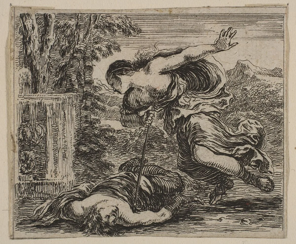 Pyramus et Thisbe, from 'Game of Mythology' (Jeu de la Mythologie) — Stefano della Bella|Jean Desmarets de Saint-Sorlin|Henri Le Gras|Louis XIV, King of France|Cardinal Jules Mazarin