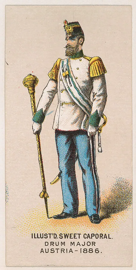 Drum Major, Austria, 1886, from the Military Series (N224) issued by Kinney Tobacco Company to promote Sweet Caporal Cigarettes — Kinney Brothers Tobacco Company