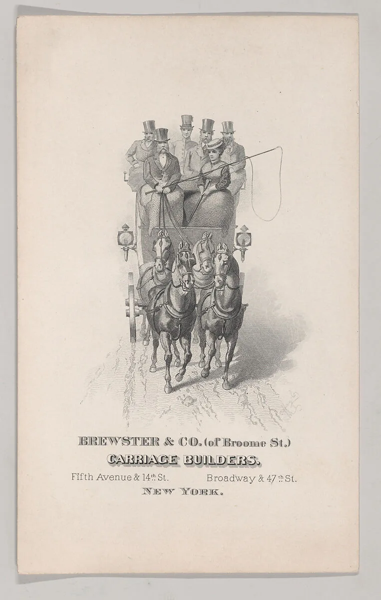 Trade Card of Brewster & Co. (of Broome St) Carriage Builders — Tiffany & Co.|Brewster & Co.
