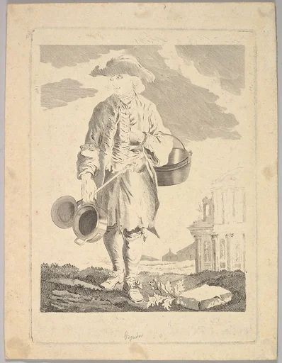 Standing man holding kettles