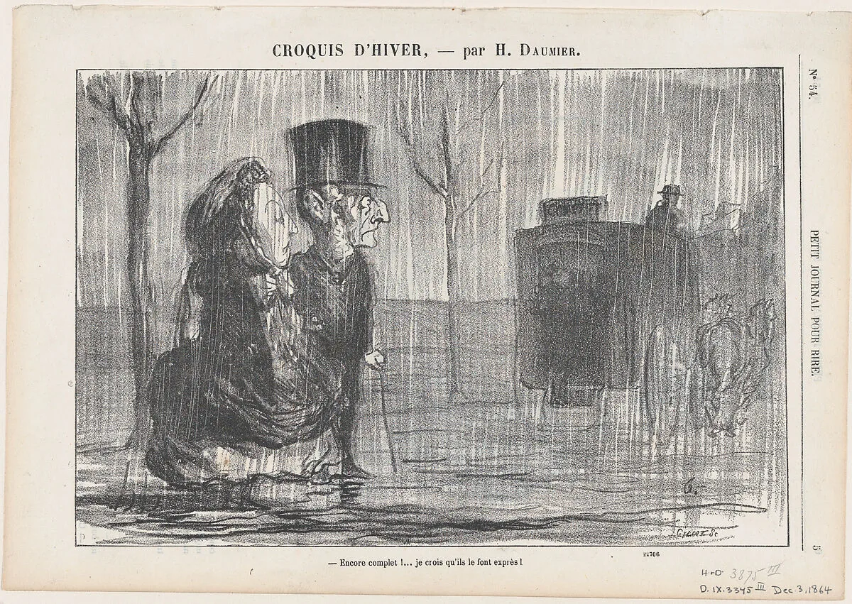 Full again... I think they are doing this on purpose!, from 'Winter sketches,' published in Le Journal pour Rire, December 3, 1864 — Honoré Daumier