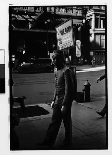 [Two 35mm Film Frames: Pedestrian Advertisers, Union Square Area, New York City]