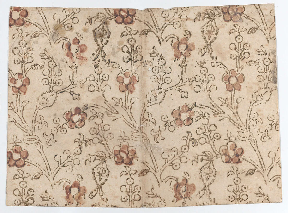 Book cover with overall floral and bud pattern — Anonymous