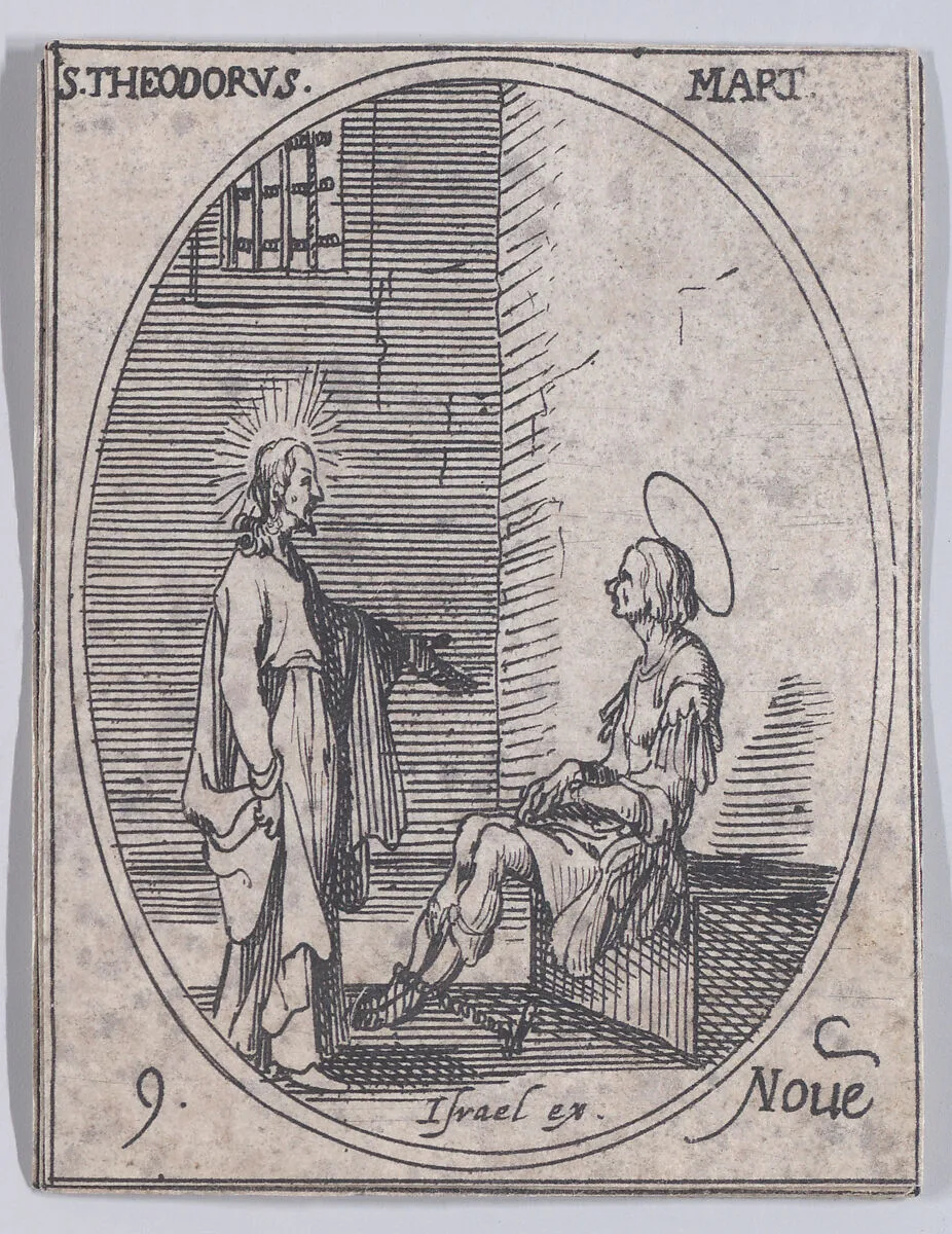 S. Théodore, martyr (St. Theodore Stratelates, Martyr), November 9th, from "Les Images De Tous Les Saincts et Saintes de L'Année" (Images of All of the Saints and Religious Events of the Year) — Israël Henriet|Jacques Callot