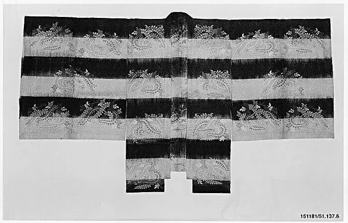 紫白段藤模様長絹|Noh Costume (Chōken) with Wisteria, Waves, and Purple Bands — Unknown