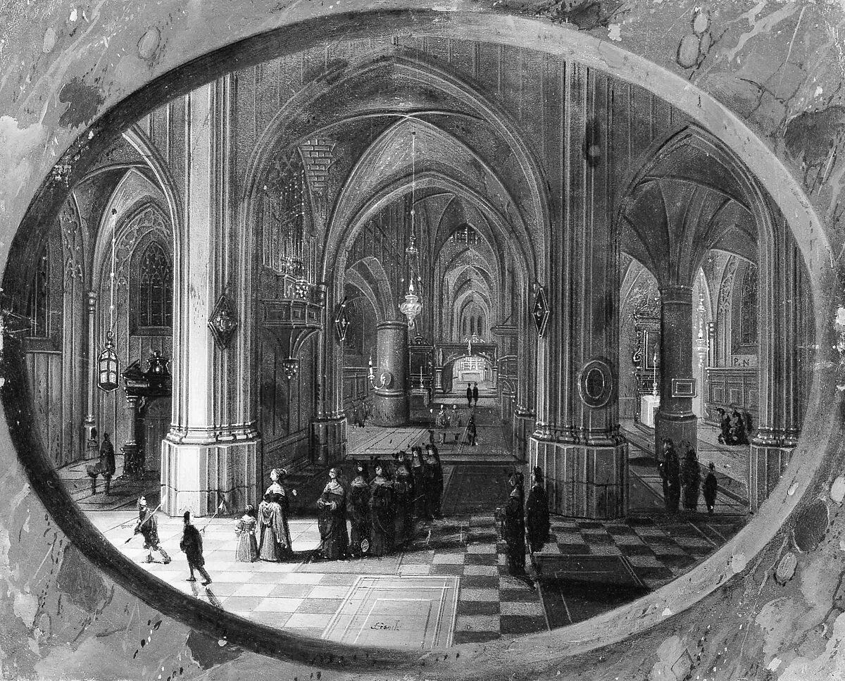 Interior of a Gothic Church at Night — Pieter Neeffs the Elder|Frans Francken III
