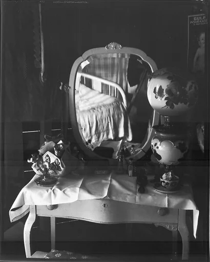 [Dressing Stand with Oval Mirror in Bedroom, Hobe Sound, Florida]