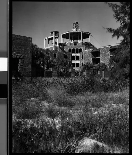 [Tower Construction of Unfinished Italianate Revival Hotel on Coast, Florida]