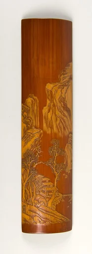清乾隆 留青竹刻山水圖臂擱|Wrist rest