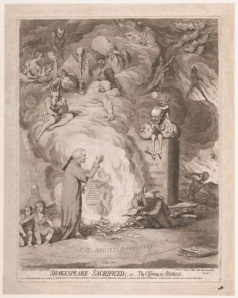 Shakespeare – Sacrificed; or, The Offering to Avarice — James Gillray|James Aitken|William Shakespeare