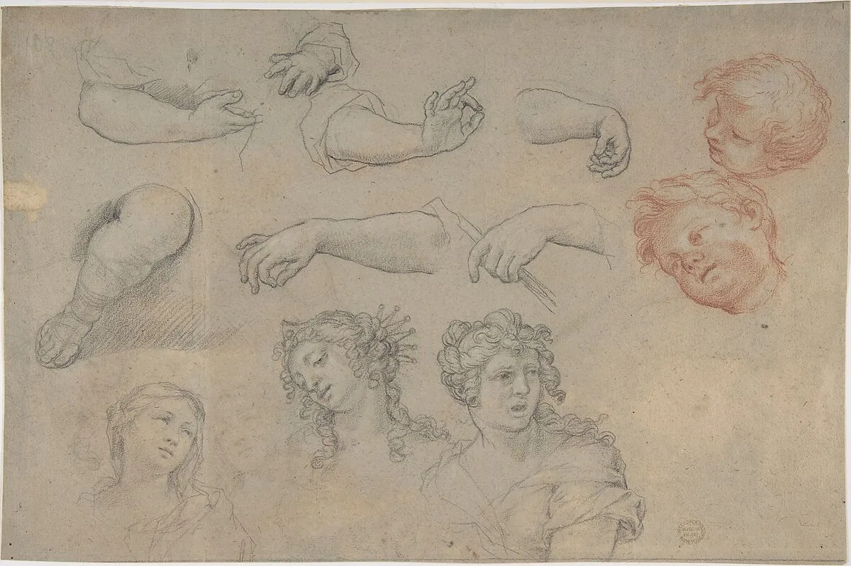 Studies of Heads and Hands — Anonymous, French, 17th century