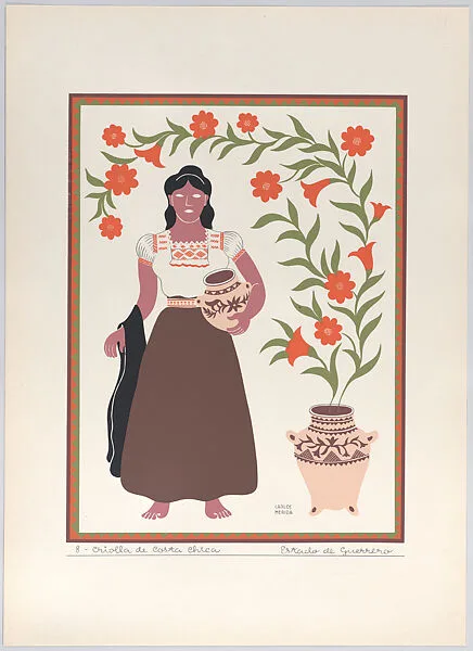 Plate 8: a young Creole woman from the state of Guerrero, from 'Trajes regionales mexicanos' (regional Mexican dress) — Editorial Atlante|Carlos Mérida