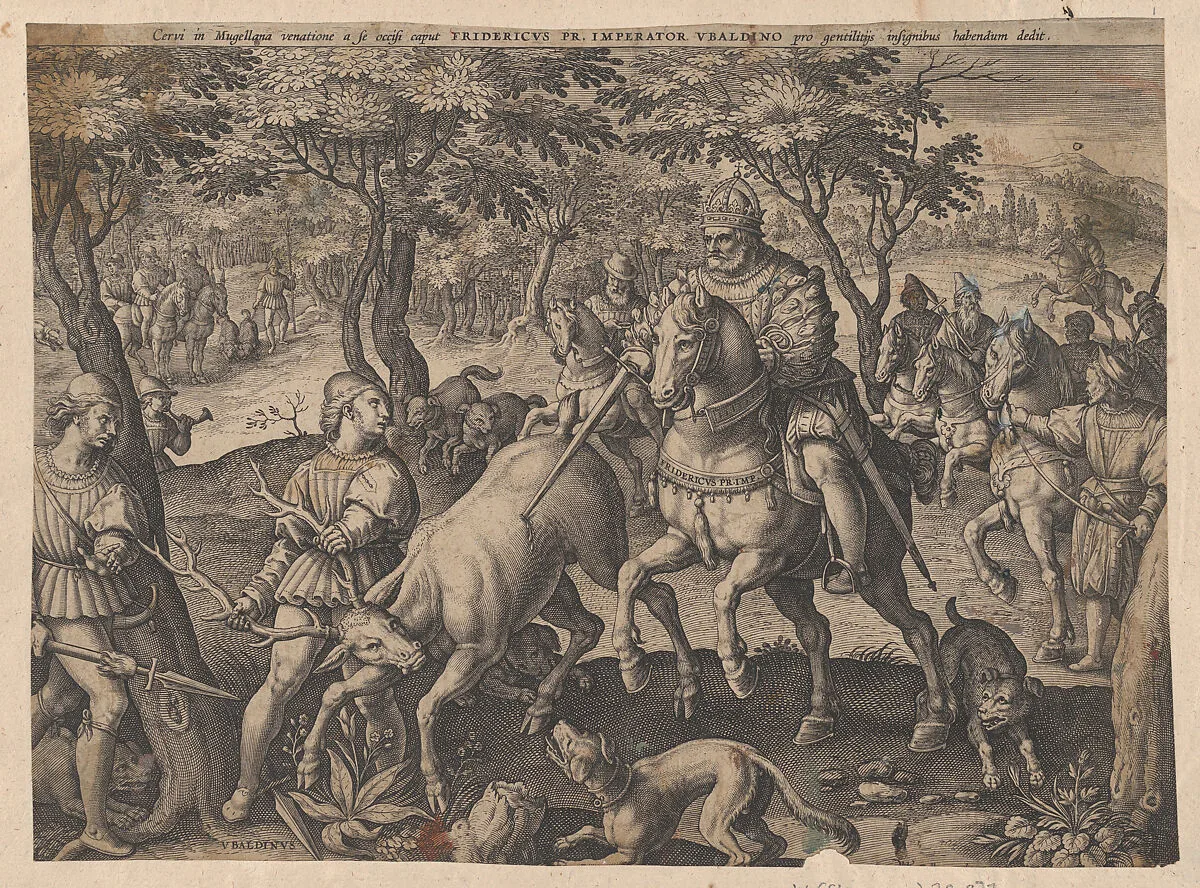 The Deer Hunt of Emperor Frederick I Barbarossa and Ubaldino Ubaldini — Jan van der Straet, called Stradanus|Adriaen Collaert