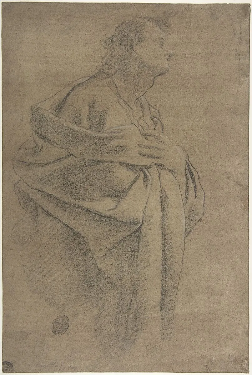 Saint Bartholomew (recto); Study of Drapery and Two Hands (verso) — Carlo Bononi (Bonone)
