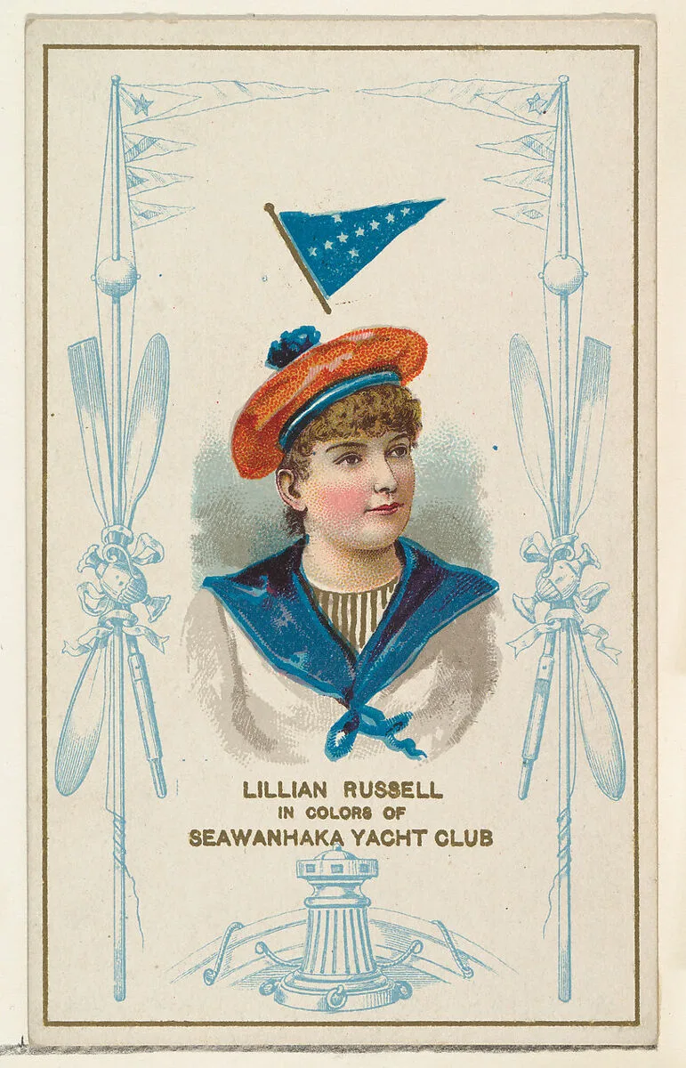 Lillian Russell in Colors of Seawanhaka Yacht Club, from the Yacht Colors of the World series (N140) issued by Duke Sons & Co. to promote Honest Long Cut Tobacco — W. Duke, Sons & Co.