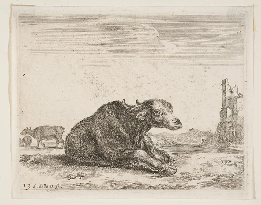 Buffalo lying down, plate 13 from "Various Animals" (Diversi Animali)