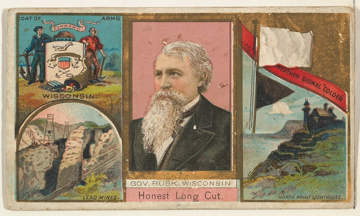 Governor Rusk, Wisconsin, from "Governors, Arms, Etc." series (N133-1), issued by Duke Sons & Co. — W. Duke, Sons & Co.