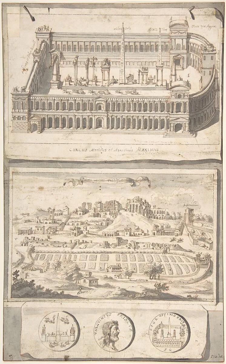 Reconstruction of the Circus Maximus (above) and a View of the Site (below) — Jan Goeree