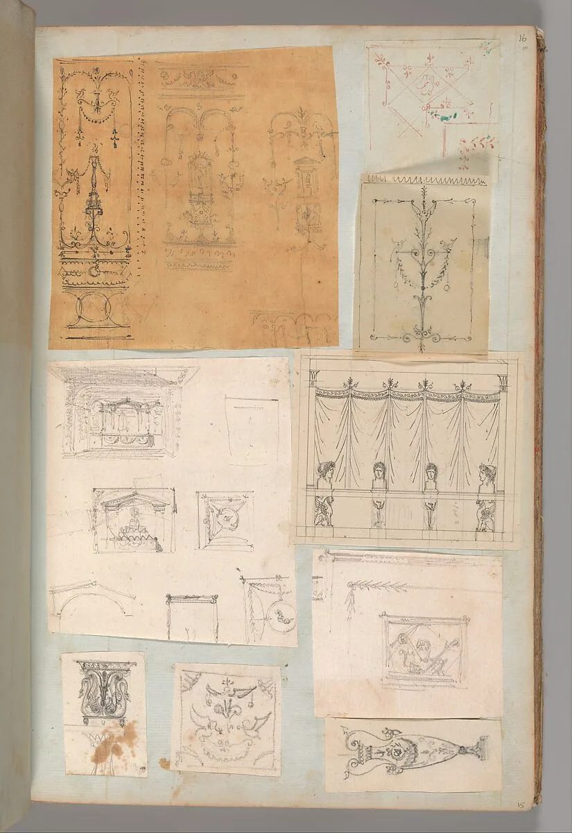 Page from a Scrapbook containing Drawings and Several Prints of Architecture, Interiors, Furniture and Other Objects — Pierre François Léonard Fontaine|Charles Percier