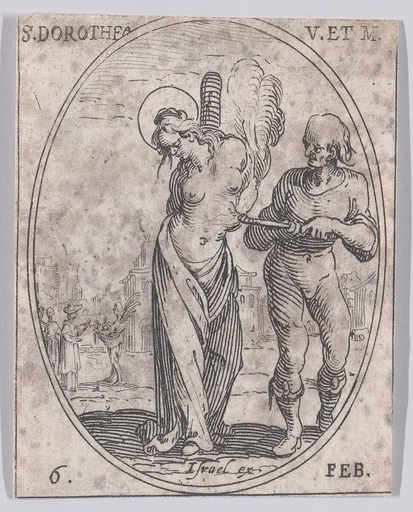 Ste. Dorothée, vierge et martyre (St. Dorothy, Virgin and Martyr), February 6th, from "Les Images De Tous Les Saincts et Saintes de L'Année" (Images of All of the Saints and Feast Days of the Year)