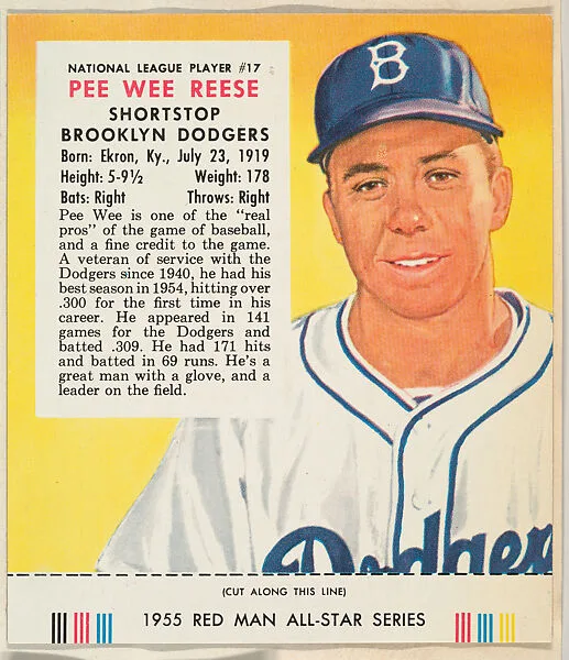 Pee Wee Reese, from the Major League Baseball series (T235), issued by Red Man Chewing Tobacco — Red Man Chewing Tobacco