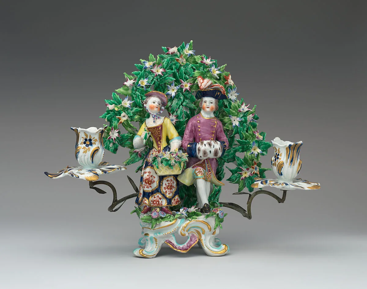 Candelabrum with figures of Summer and Autumn (one of a pair) — Bow Porcelain Factory