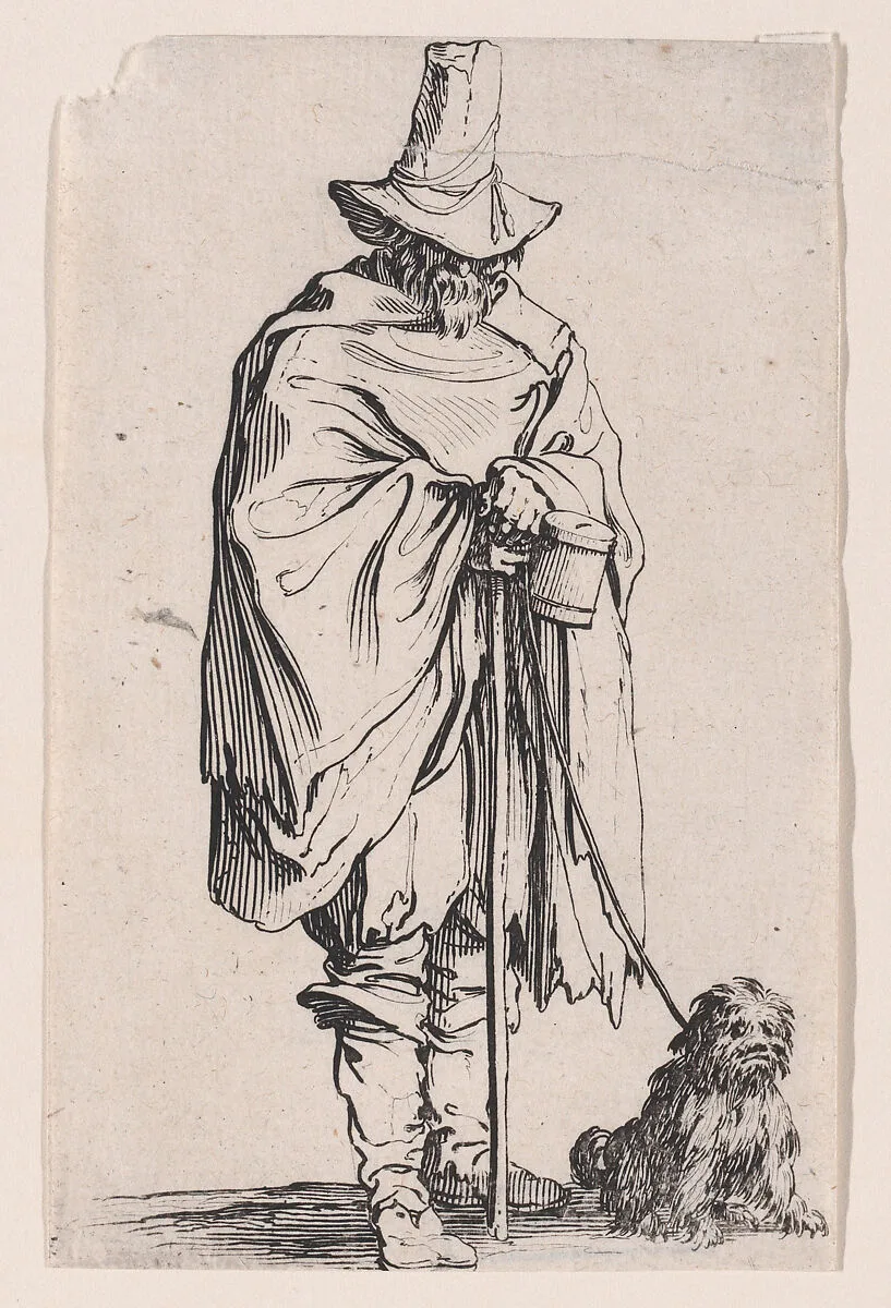 L'Aveugle et son Chien (The Blind Man and his Dog), from Les Gueux suite appelée aussi Les Mendiants, Les Baroni, ou Les Barons (The Beggars, also called the Barons) — Jacques Callot