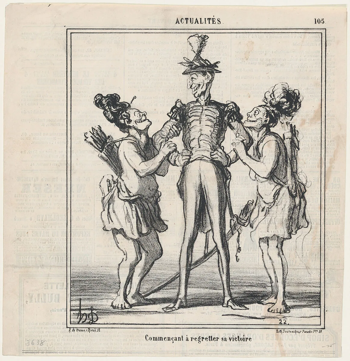 Beginning to regret his victory, from 'News of the day,' published in Le Charivari, May 4, 1868 — Destouches|Honoré Daumier|Arnaud de Vresse