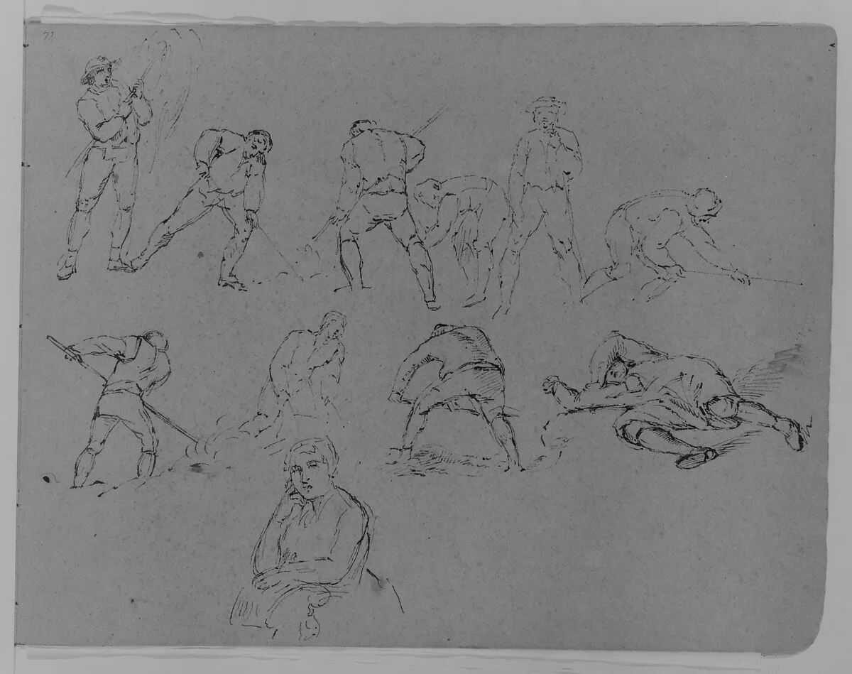 Farm Workers, Most Baling Hay; Leaning Woman, Bust Length (from Sketchbook) — Thomas Sully